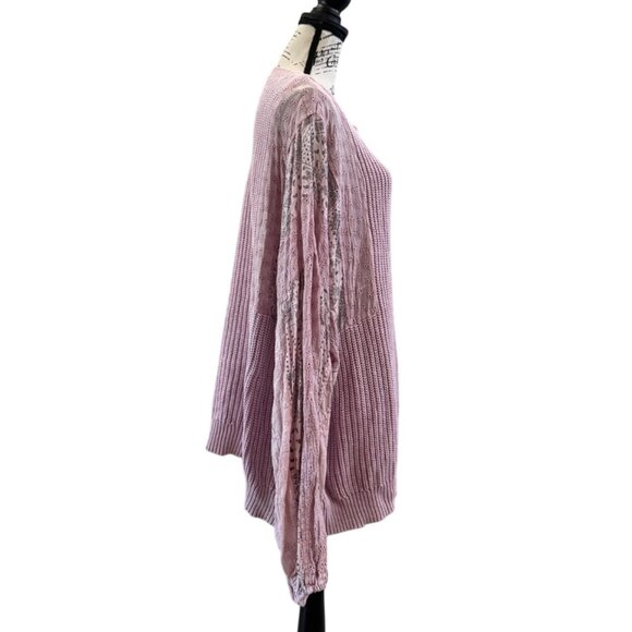 Fate Anthropologie Women's 3XL Pink Knit Sweater Lace-Patchwork Detailed-Arms - Picture 2 of 8